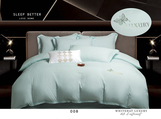 Lenjerie de Pat Luxury, cu 4 Piese, din Imitatie de Bumbac, cu Broderie Imprimata-CF11250