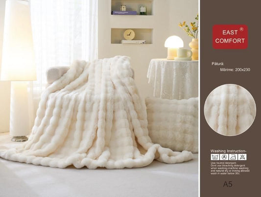 Patura Cocolino Pufoasa, din Blanita Artificiala de Iepure, 200x230cm, Crem-D9165