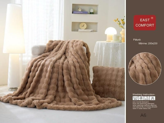 Patura Cocolino Pufoasa, din Blanita Artificiala de Iepure, 200x230cm, Bej-D9166