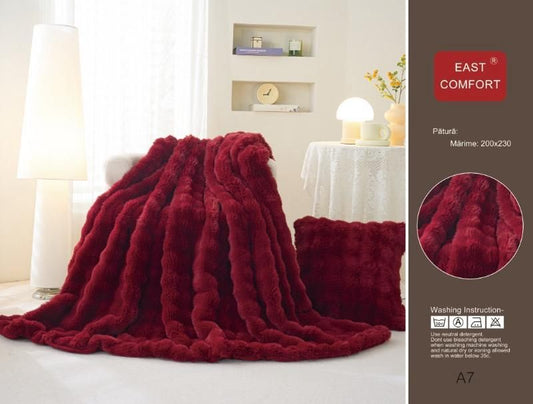 Patura Cocolino Pufoasa, din Blanita Artificiala de Iepure, 200x230cm, Grena-D9167