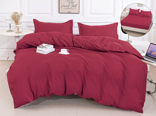 Lenjerie Damasc Finetat 4 Piese cu Elastic, Grena, Uni-A9820