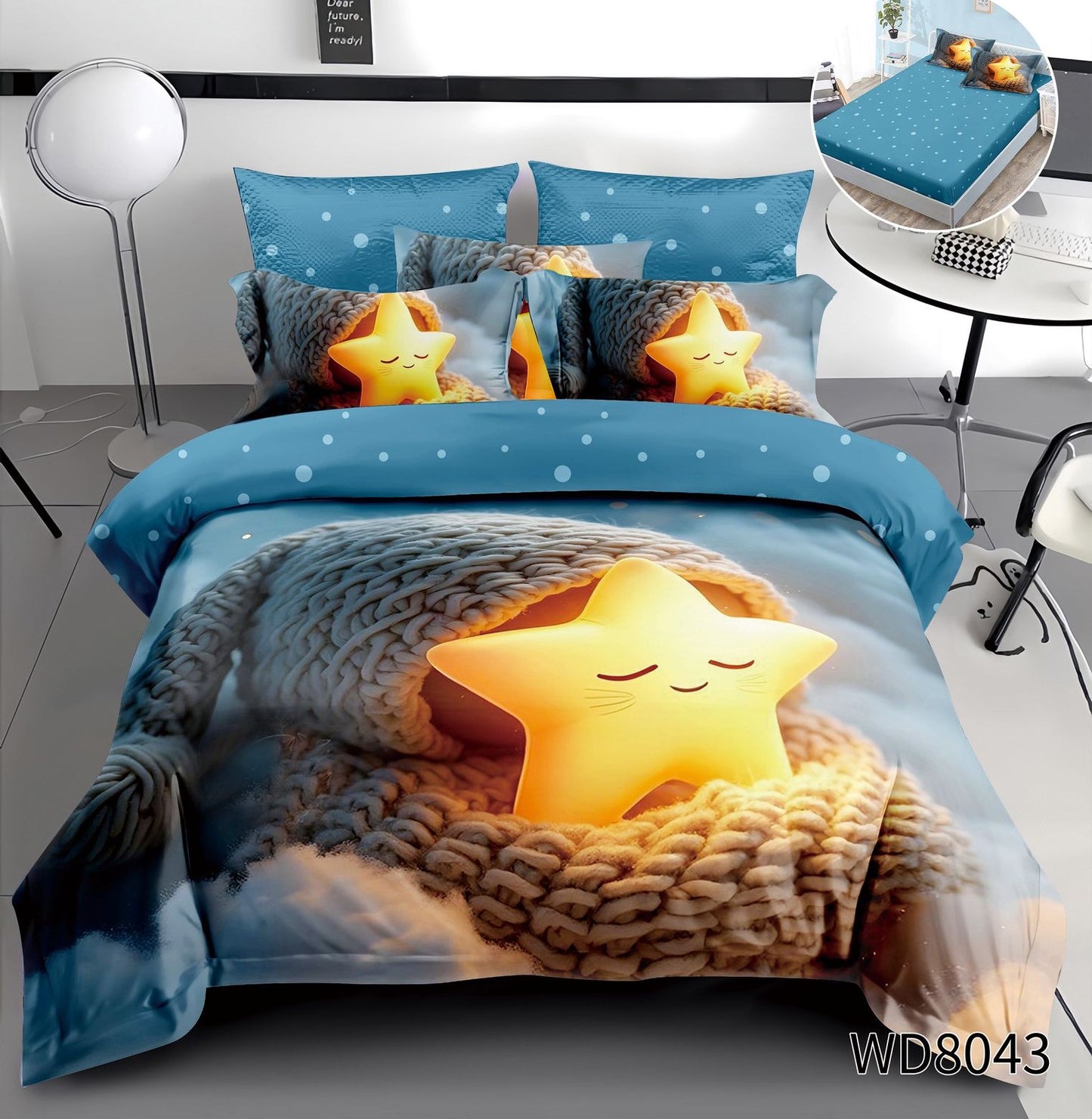 Lenjerie 5D Finet 4 Piese, cu Elastic, Imprimeu Identic cu Poza, Steluta-P10214