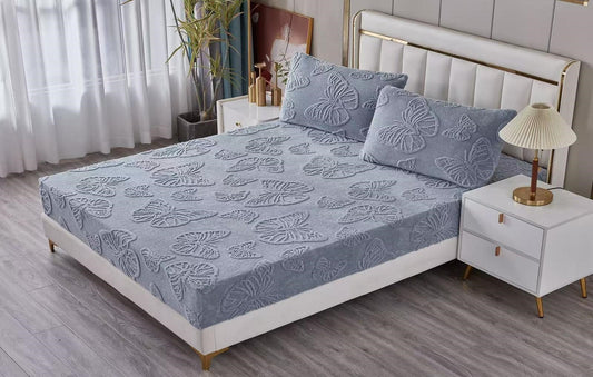 Husa Cocolino cu Elastic+2 Fete de Perna, Fluturi Gofrati, Gri Albastrui-M8616