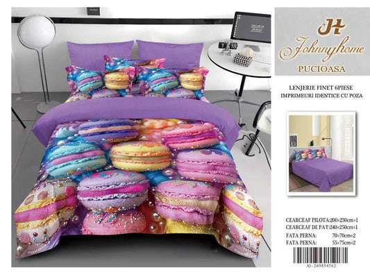 Lenjerie 5D Finet 6 Piese, Imprimeu Identic cu Poza, Macarons-H9640