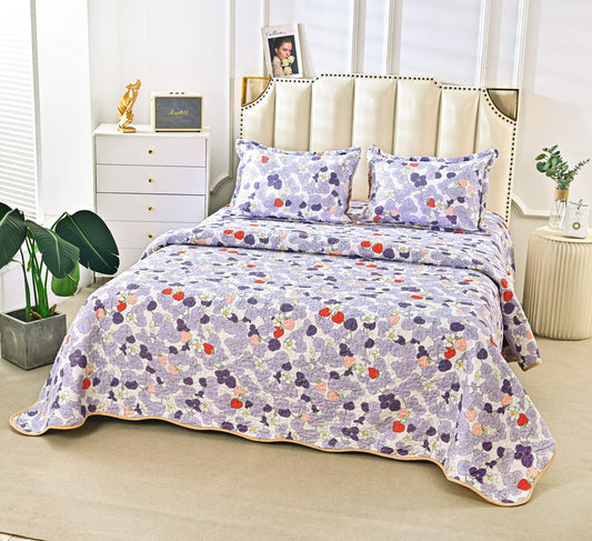 Cuvertura De Pat 3 Piese, din Bumbac Satinat, Capsune-A9857