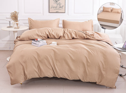 Lenjerie Damasc Finetat 4 Piese cu Elastic, Bej, Uni-A9826