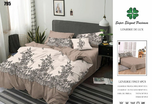 Lenjerie Pat Dublu din Finet, 6 Piese, Flori-SEP9095