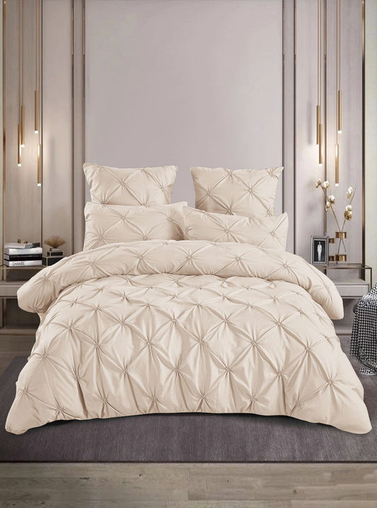 Lenjerie Bumbac Premium 6 Piese cu Pliuri Brodate, Crem-M4740