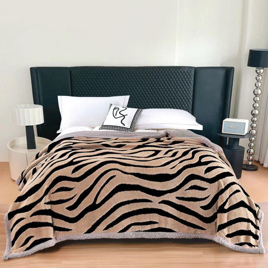 Patura Cocolino Sherpa cu Blanita, 200x230cm, Bej/Zebra Print-F9758