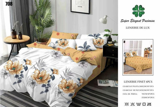 Lenjerie Pat Dublu din Finet, 6 Piese, Flori-SEP9096