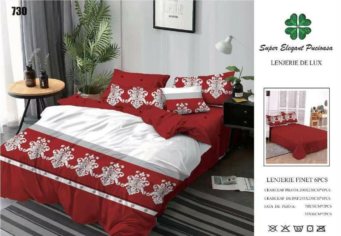 Lenjerie Pat Dublu din Finet, 6 Piese, Model Oriental-SEP9097