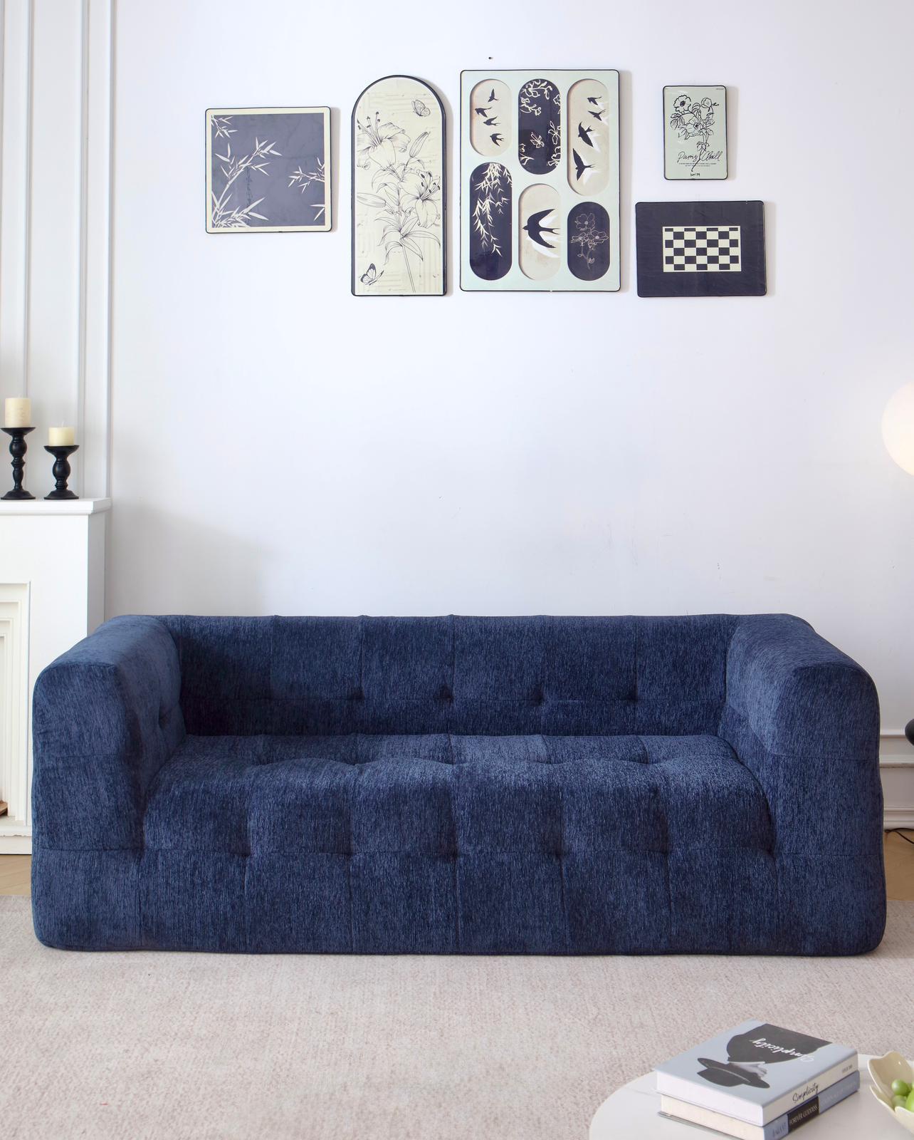 Canapea Premium Astra, cu Susținere Ergonomică HD Foam, Catifea, Bleumarin-C10002