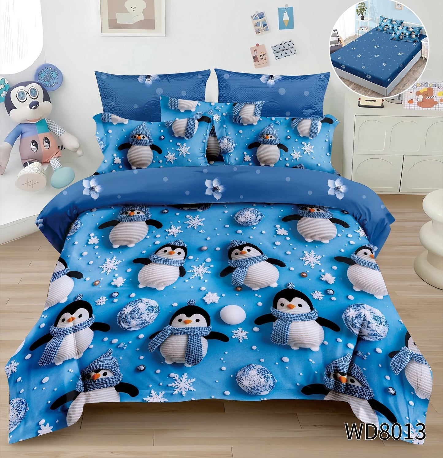 Lenjerie 5D Finet 4 Piese, cu Elastic, Imprimeu Identic cu Poza, Pinguini-P10212