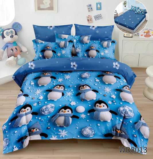 Lenjerie 5D Finet 4 Piese, cu Elastic, Imprimeu Identic cu Poza, Pinguini-P10212
