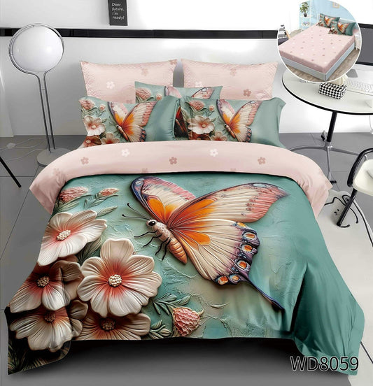 Lenjerie 5D Finet 4 Piese, cu Elastic, Imprimeu Identic cu Poza, Fluture/Flori-P10215