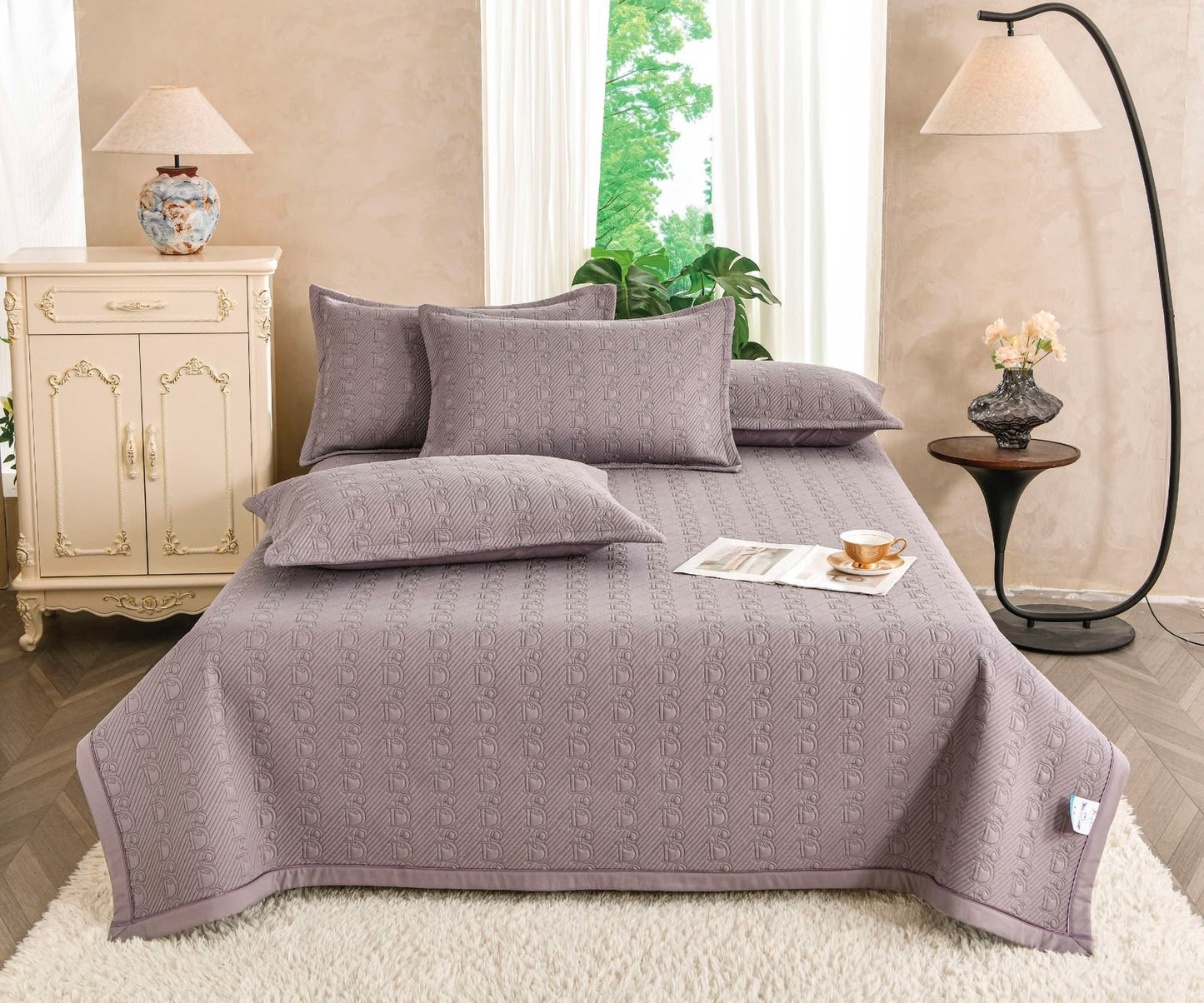 Set Cuvertura Eleganta de Pat, Satinata, 3 Piese, 230x250 cm+2 Fete de Perna 50x70 cm-CF11169