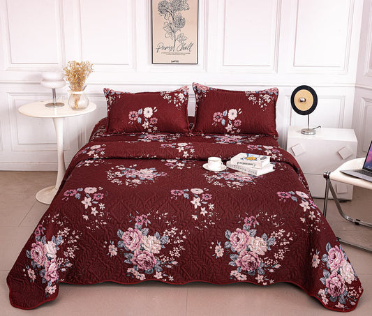 Cuvertura De Pat 3 Piese, din Bumbac Satinat, Floricele-A9859