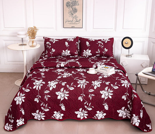 Cuvertura De Pat 3 Piese, din Bumbac Satinat, Floricele-A9861