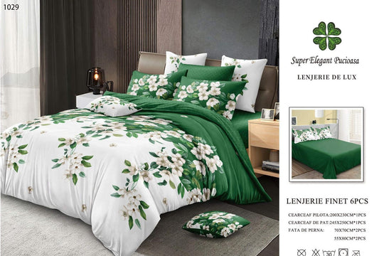 Lenjerie Pat Dublu din Finet, 6 Piese, Flori-SEP9101