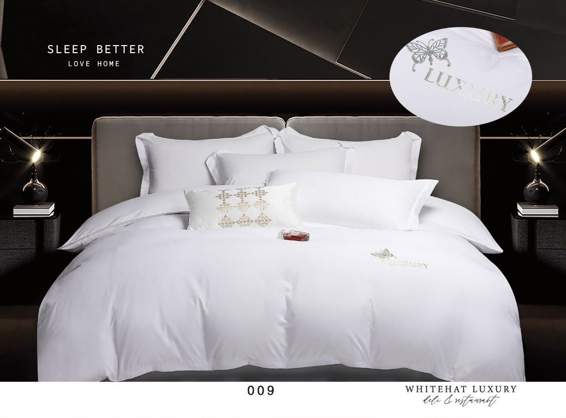 Lenjerie de Pat Luxury, cu 4 Piese, din Imitatie de Bumbac, cu Broderie Imprimata-CF11251