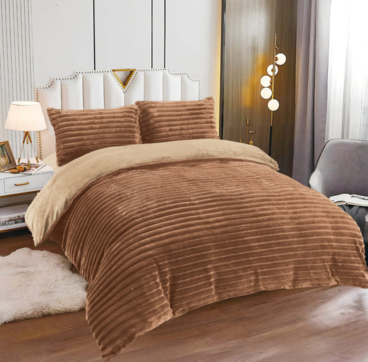 Lenjerie Cocolino Pufoasa, Model Dungat, 4 Piese, Cearceaf pat cu Elastic, Maro/Bej-L10079