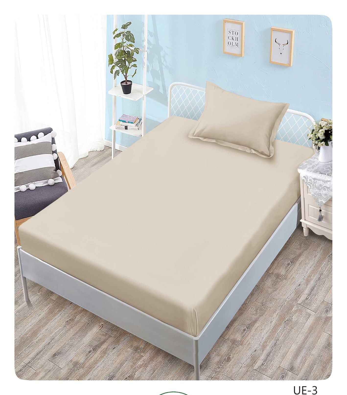Husa de Pat cu Elastic, Finet, Pat 1 Persoana, Bej Deschis-V10477