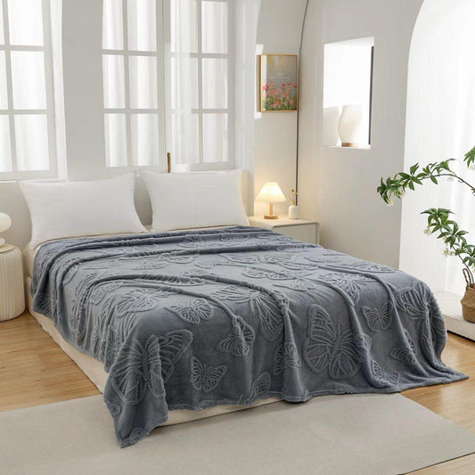 Patura Cocolino 200x230cm, cu Fluturi Gofrati, Gri Albastrui-M6612