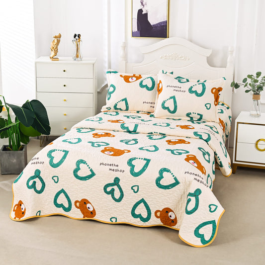 Cuvertura De Pat 3 Piese, din Bumbac Satinat, Inimioare-A9864