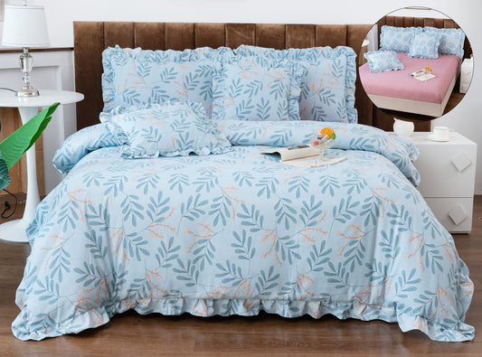 Lenjerie Bumbac Tip Finet, 6 Piese, cu Elastic si Volanas, Crengute-A10345