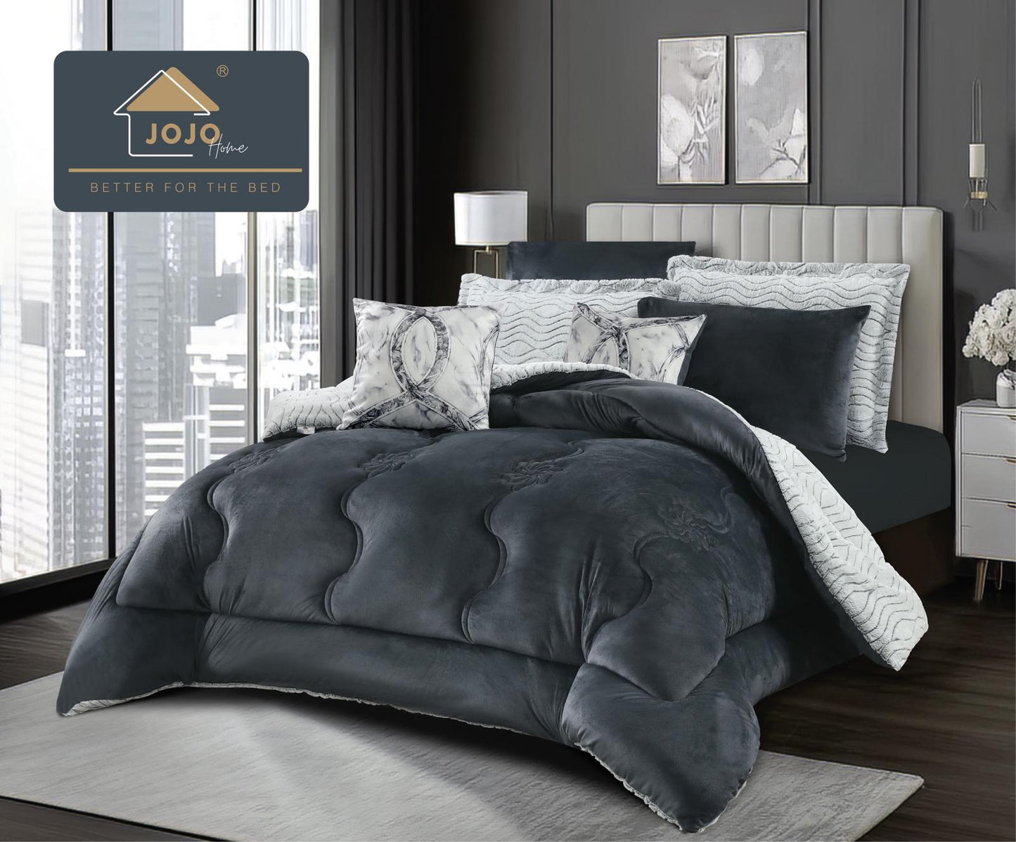 Lenjerie Pat cu Pilota Inclusa, Model Cocolino Plusat Pe Fata si Catifea pe Spate, Cearceaf de Pat Cu Elastic, 6 Piese-C9908