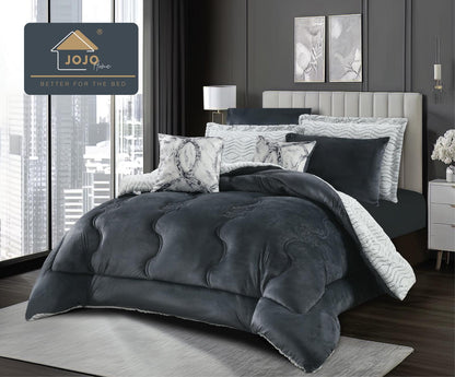 Lenjerie Pat cu Pilota Inclusa, Model Cocolino Plusat Pe Fata si Catifea pe Spate, Cearceaf de Pat Cu Elastic, 6 Piese-C9908