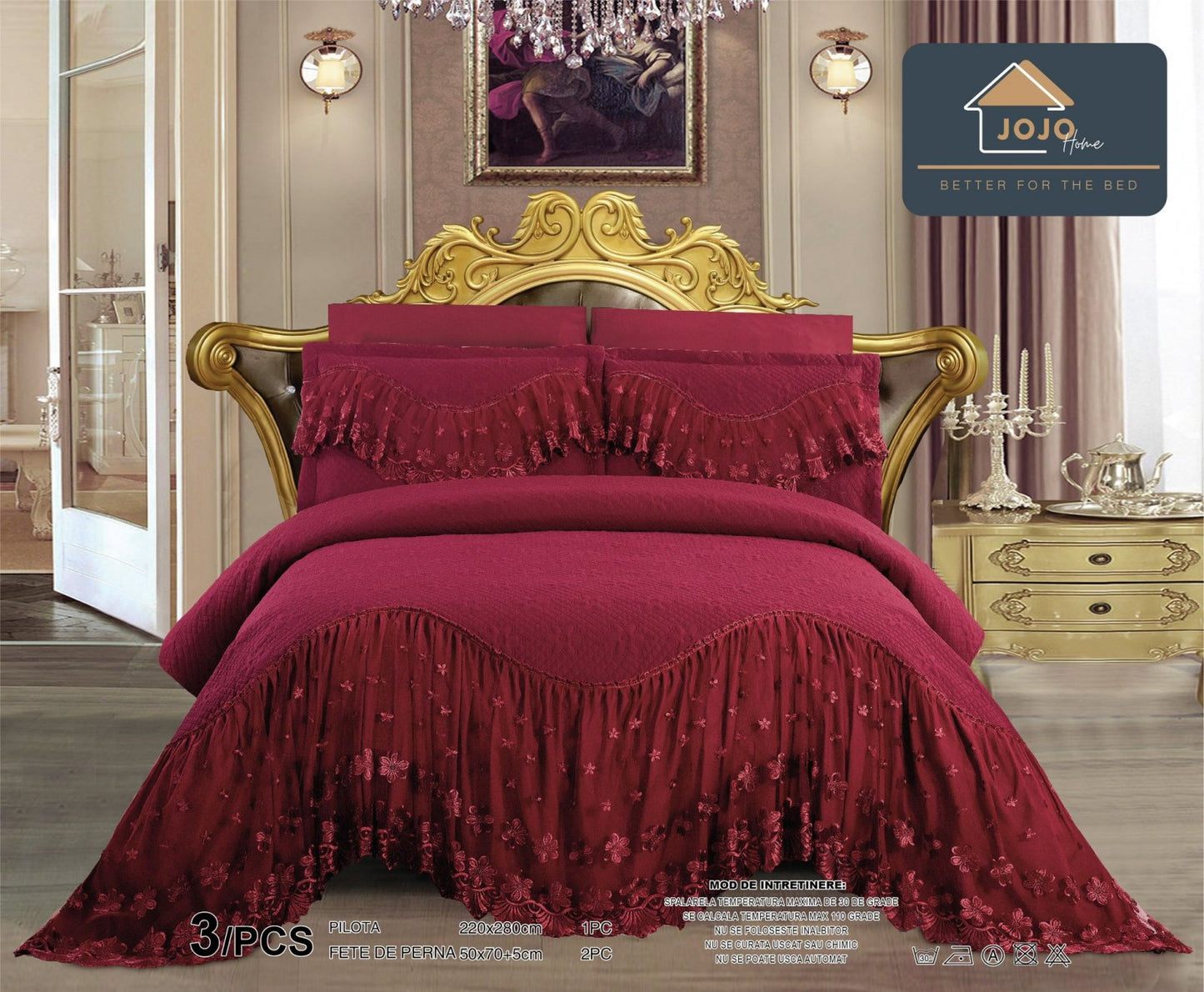 Cuvertura 3 Piese de Lux, din Bumbac Finet Premium, Grena