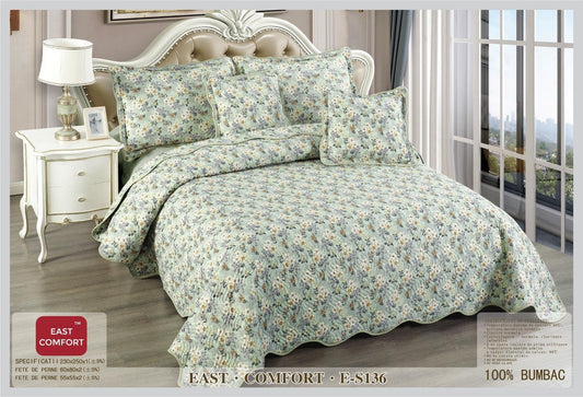 Cuvertura de Pat, 5 piese, din Bumbac Finetat, Floricele-D5409