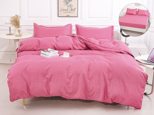 Lenjerie Damasc Finetat 4 Piese cu Elastic, Ciclam, Uni-A9827