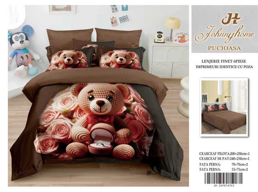 Lenjerie 5D Finet 6 Piese, Imprimeu Identic cu Poza, Ursulet-H9646