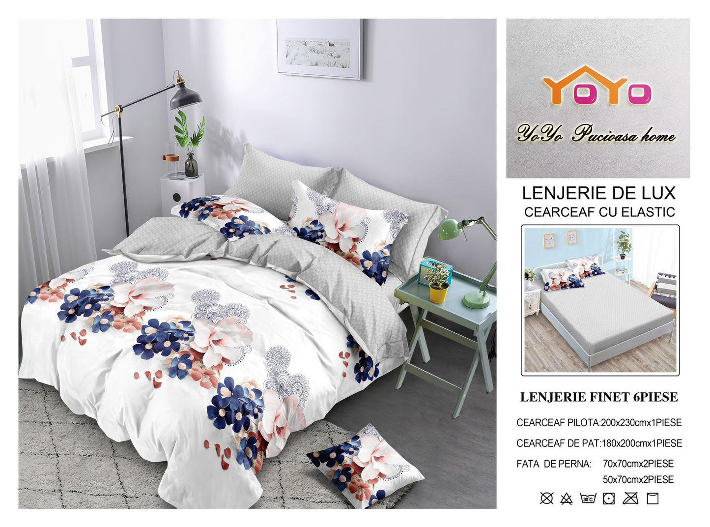 Lenjerie Pat Dublu din Finet Superior, 6 Piese, cu Elastic-YO9595