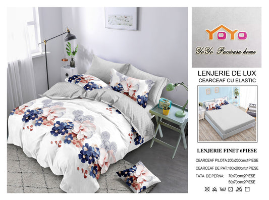 Lenjerie Pat Dublu din Finet Superior, 6 Piese, cu Elastic-YO9595