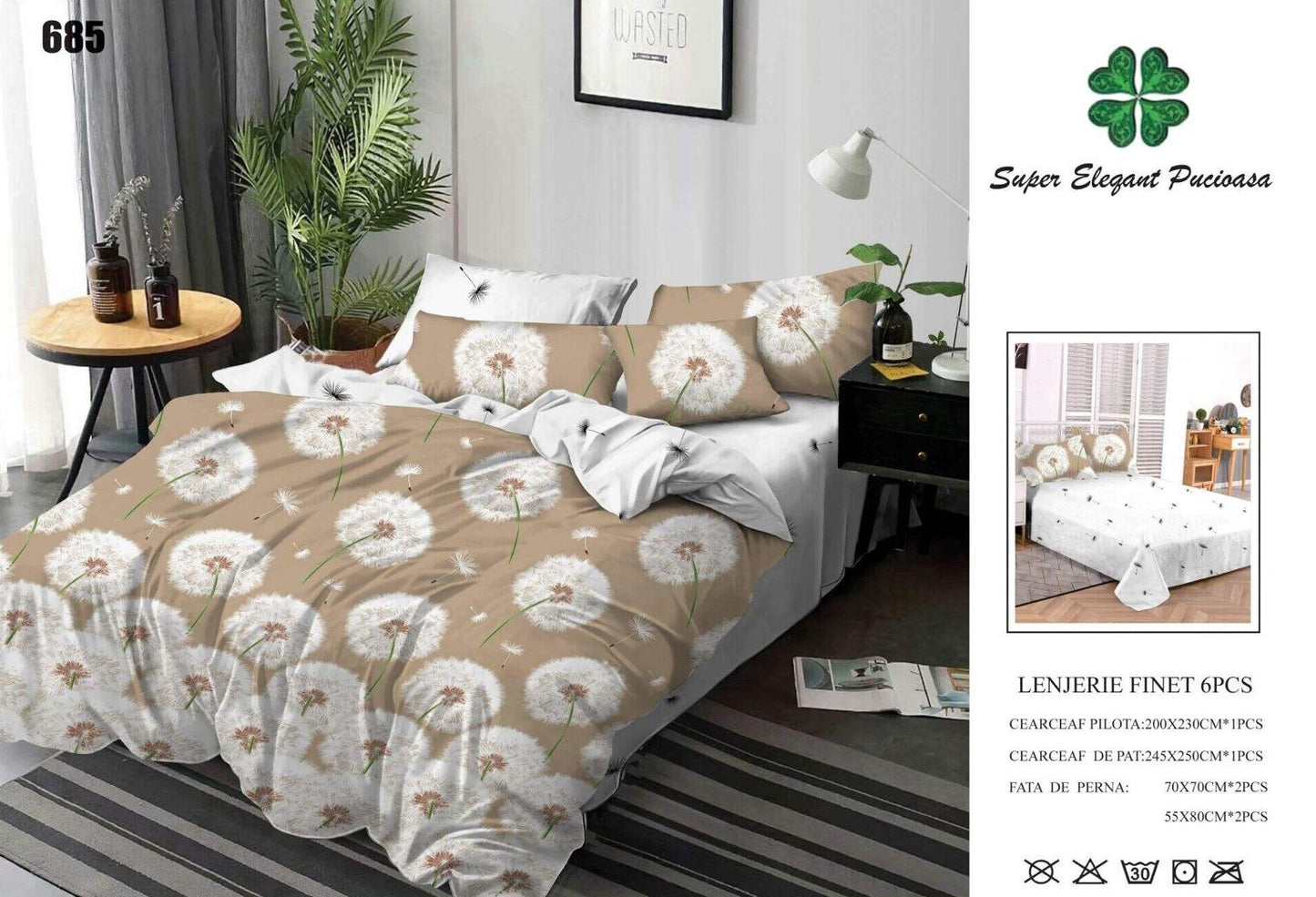 Lenjerie Pat Dublu din Finet, 6 Piese, Papadie-SEP9103