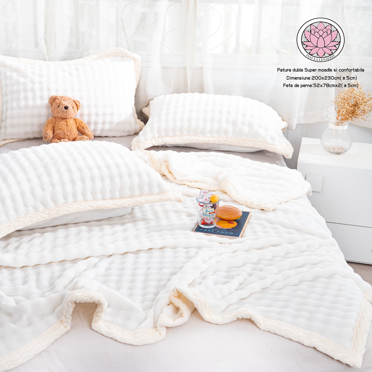 Set Premium Patura Cocolino Moale+2 Fete de Perna, Alb-A8854