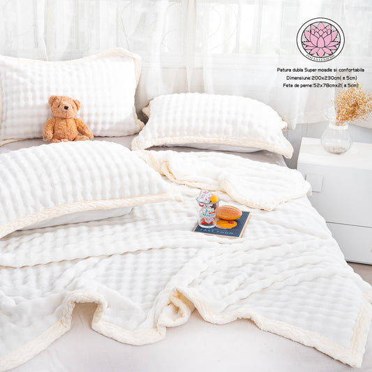 Set Premium Patura Cocolino Moale+2 Fete de Perna, Alb-A8854