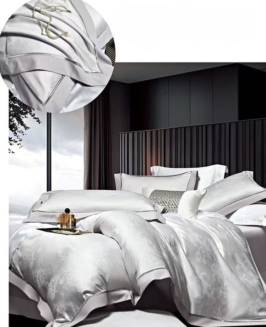 Lenjerie Luxury din Bumbac Satinat Premium, 4 Piese, Gri-CF10798