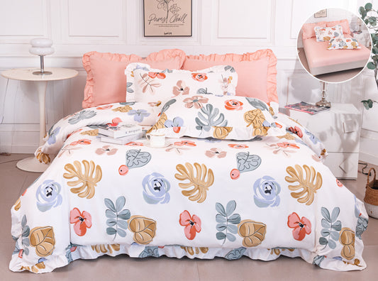 Lenjerie Bumbac Tip Finet, 6 Piese, cu Elastic si Volanas, Floricele-A10372