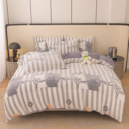 Lenjerie Cocolino 4 Piese cu Elastic, Pat Dublu, Pisicute-C9588