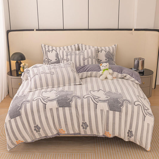 Lenjerie Cocolino 4 Piese cu Elastic, Pat Dublu, Pisicute-C9588