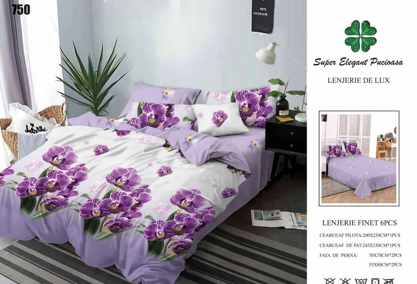 Lenjerie Pat Dublu din Finet, 6 Piese, Flori-SEP9104
