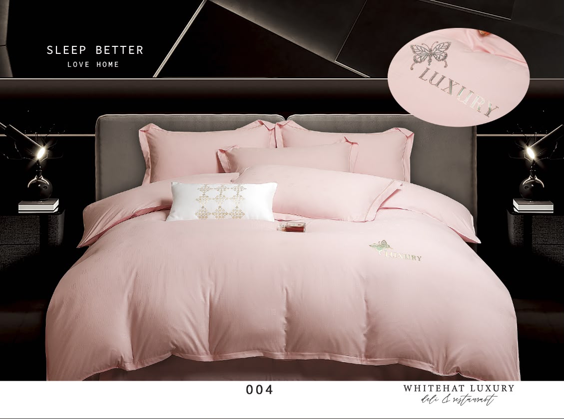 Lenjerie de Pat Luxury, cu 4 Piese, din Imitatie de Bumbac, cu Broderie Imprimata-CF11252