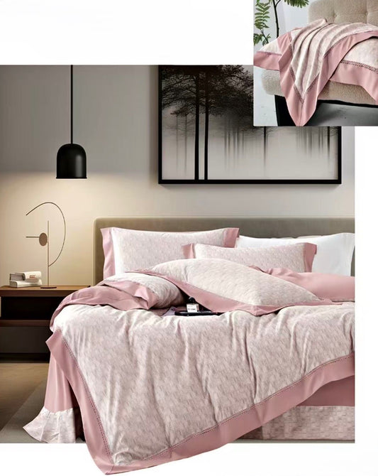 Lenjerie Luxury din Bumbac Satinat Premium, 4 Piese, Roz-CF10807
