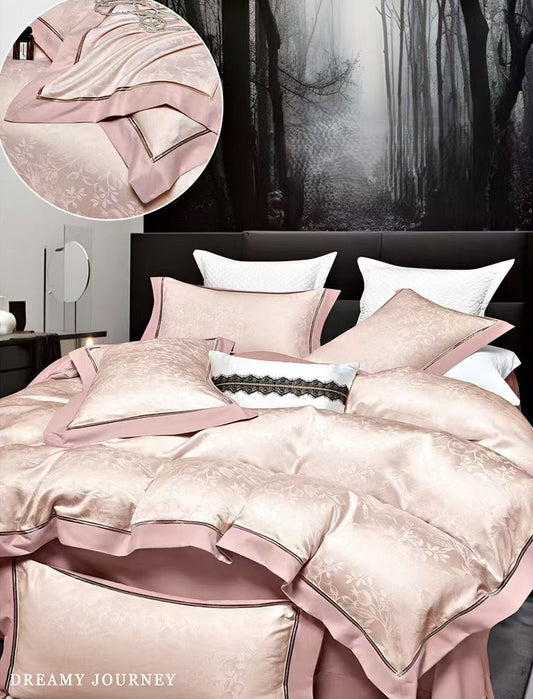 Lenjerie Luxury din Bumbac Satinat Premium, 4 Piese, Roz-CF10799