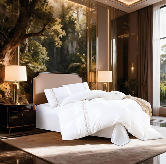 Lenjerie Luxury din Bumbac Finetat Superior, cu Dantela Brodata, 4 Piese, Alb-R10732