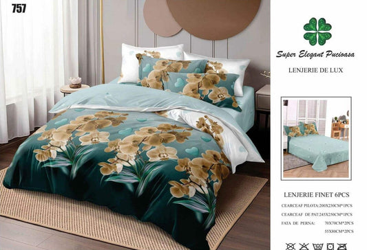 Lenjerie Pat Dublu din Finet, 6 Piese, Flori-SEP9105